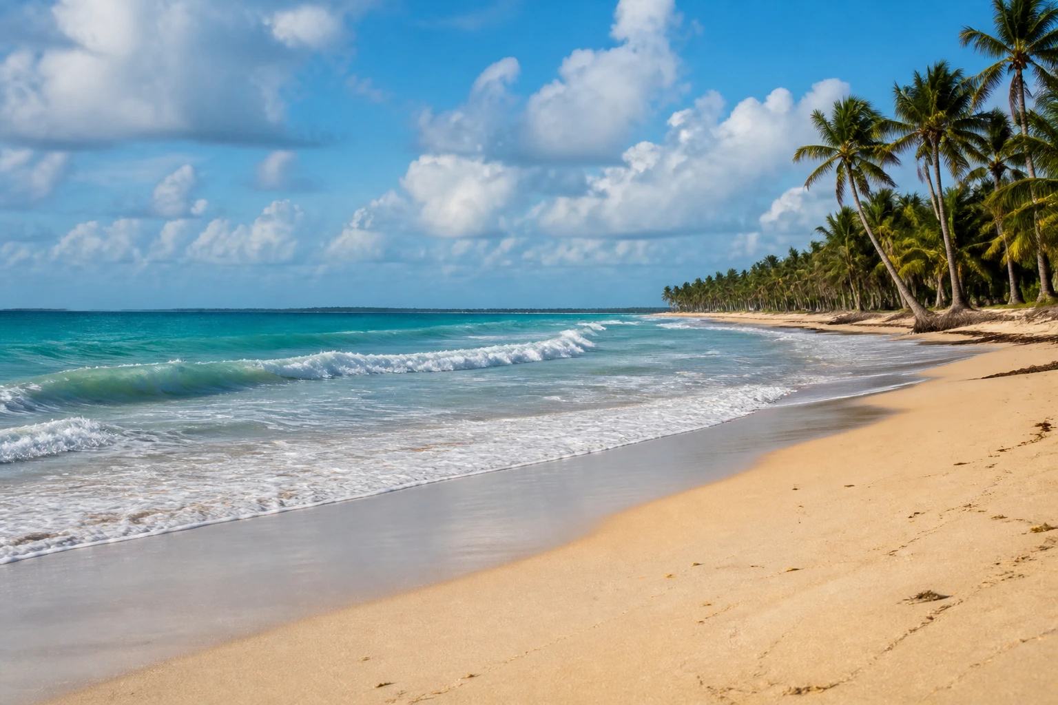 Natural sandy beach with rolling Caribbean surf