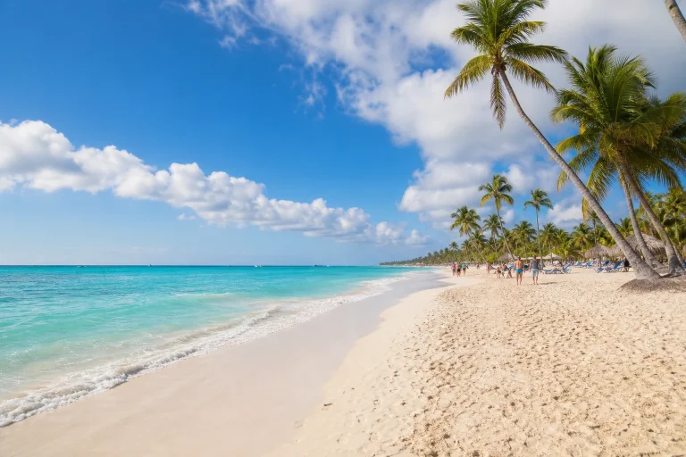 Turquoise water and palm-lined sand in Punta Cana