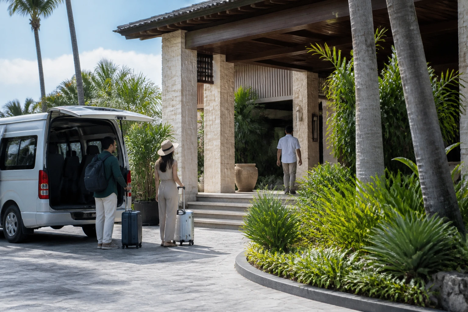 Travelers arriving at a Punta Cana beachfront hotel