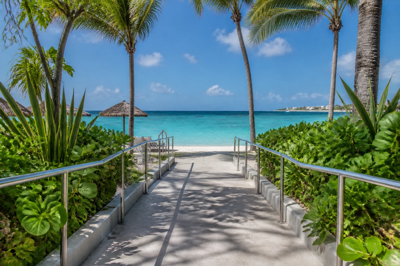 Level pathway toward a beachfront area at a Punta Cana resort