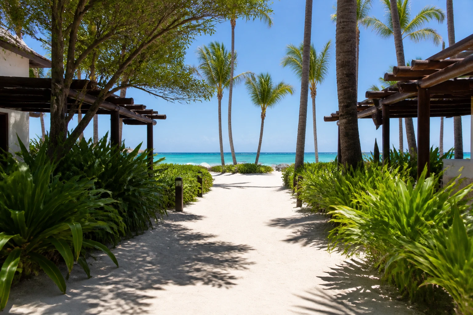 Beach access walkway at a Bávaro resort area
