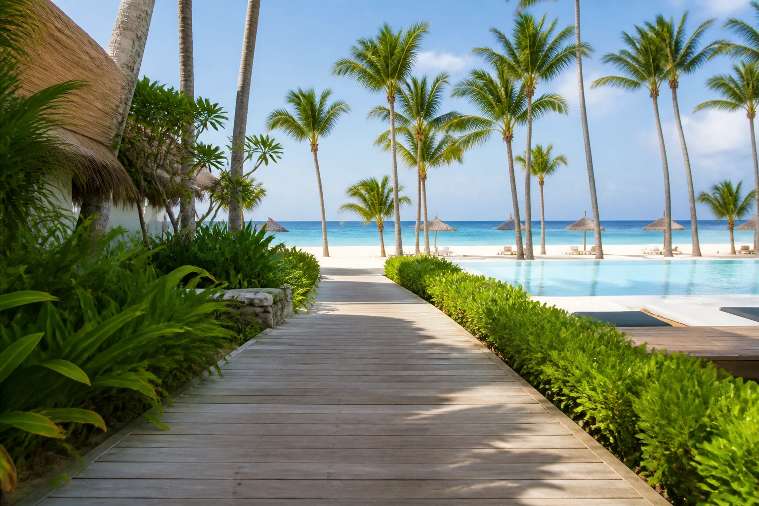 Resort walkway leading toward a Punta Cana beach