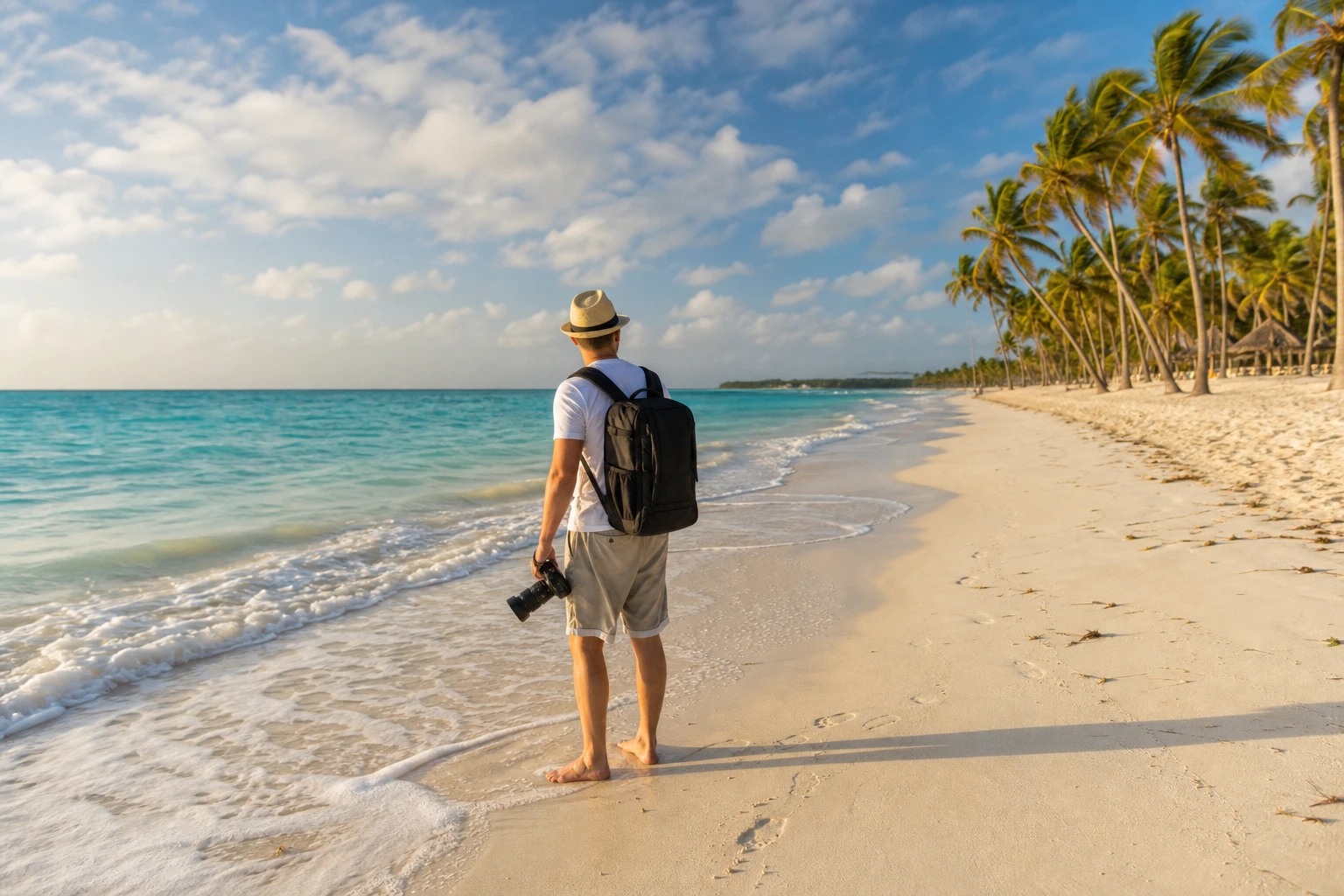 Traveler photographing turquoise water at a Punta Cana beach