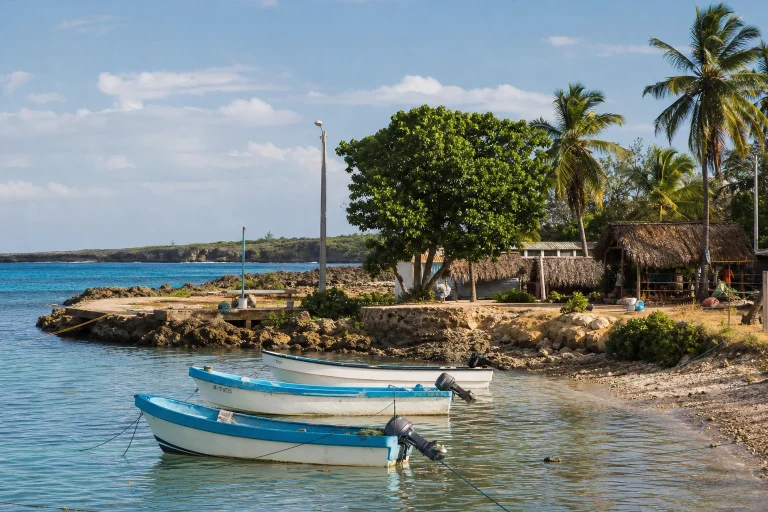 Fishing boats along the coast at Boca de Yuma in the Dominican Republic