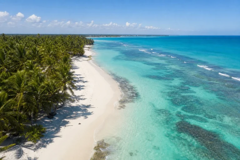 Turquoise water and sandy coastline in the Bávaro beach area
