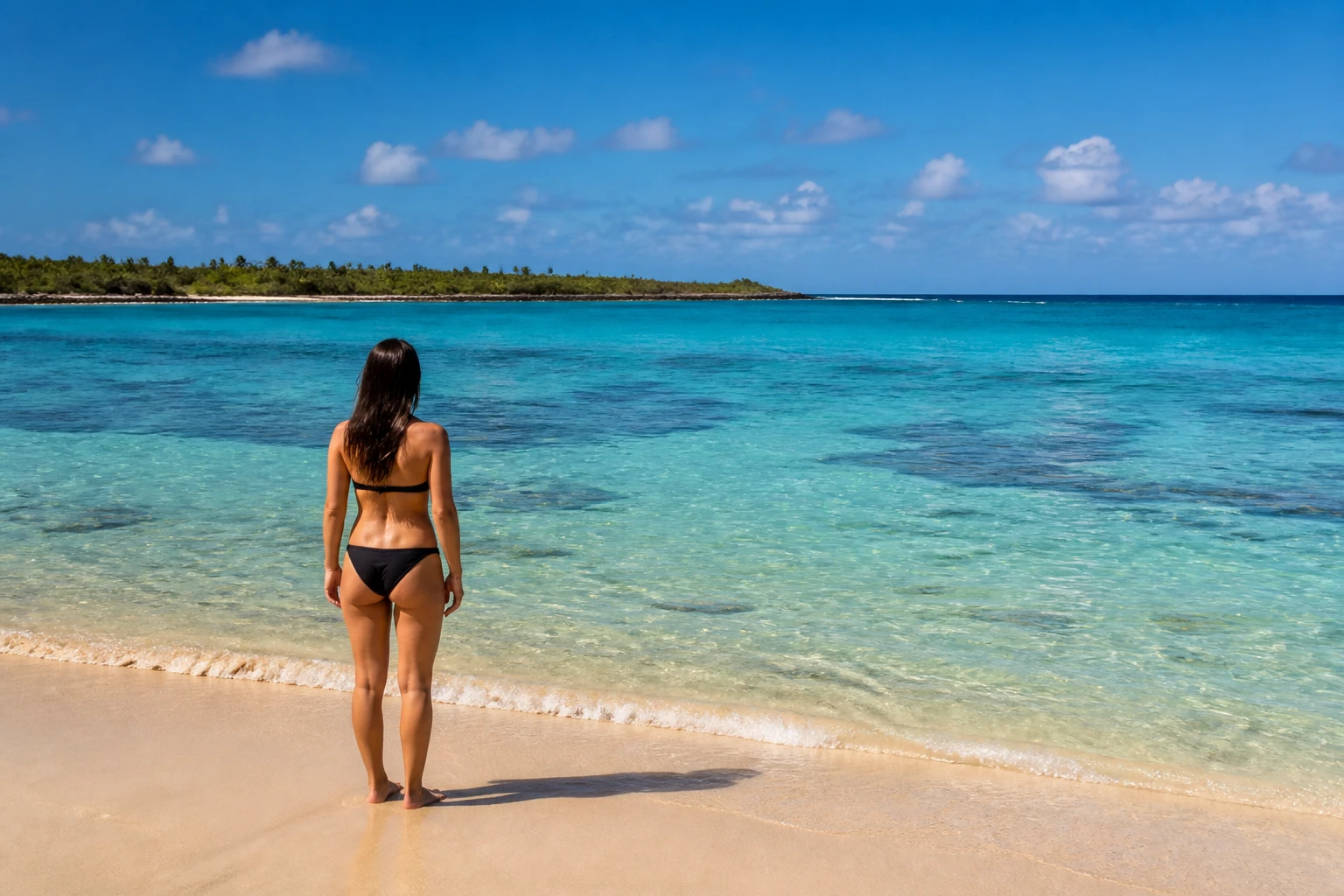 Traveler considering a water-based activity at a Caribbean beach