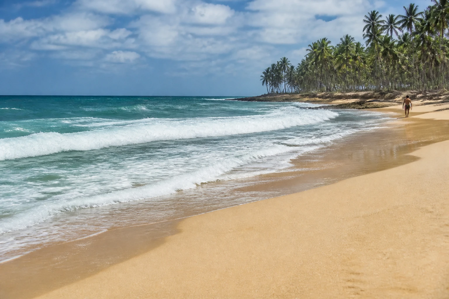 Active surf conditions on the shore at Macao Beach