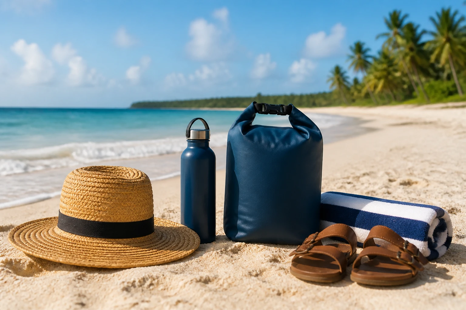 Beach essentials packed for a day at Macao Beach
