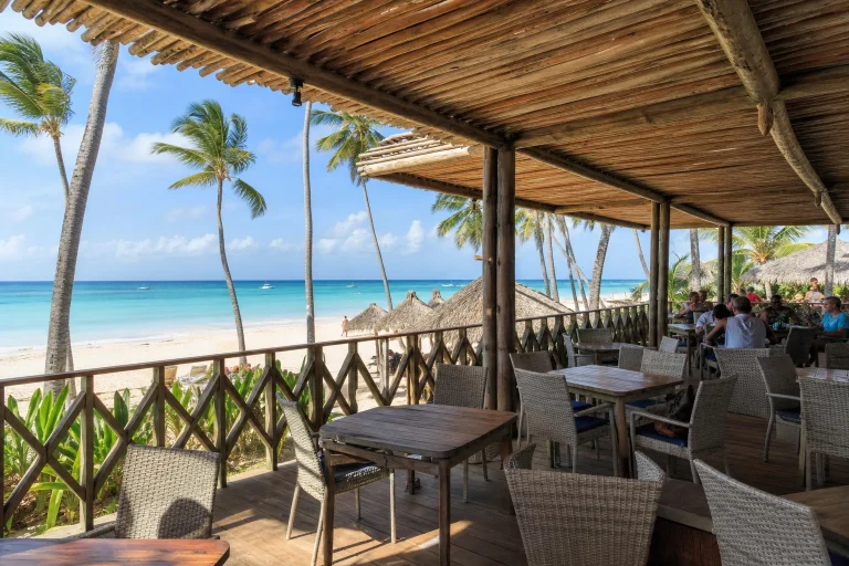 Beachfront dining setting at Playa Blanca in Punta Cana