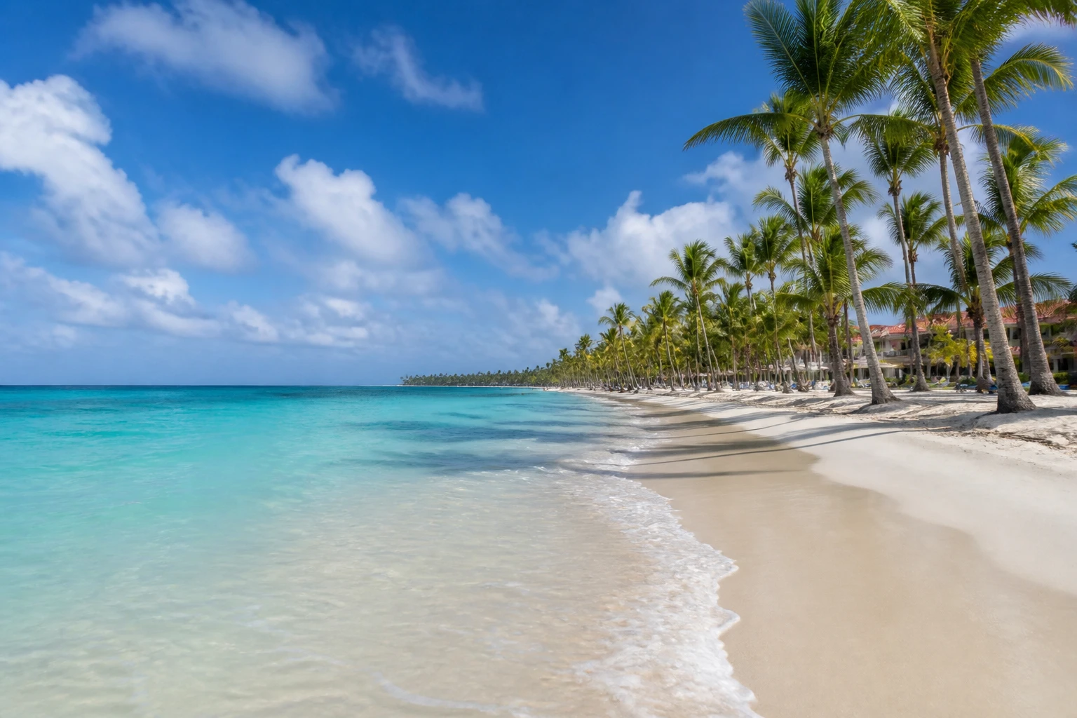 Beachfront resort area along Punta Cana's white-sand coast