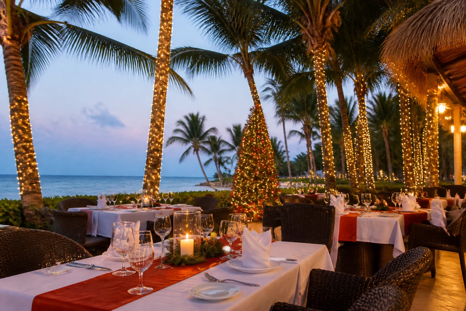 Holiday dinner setting at a Punta Cana resort