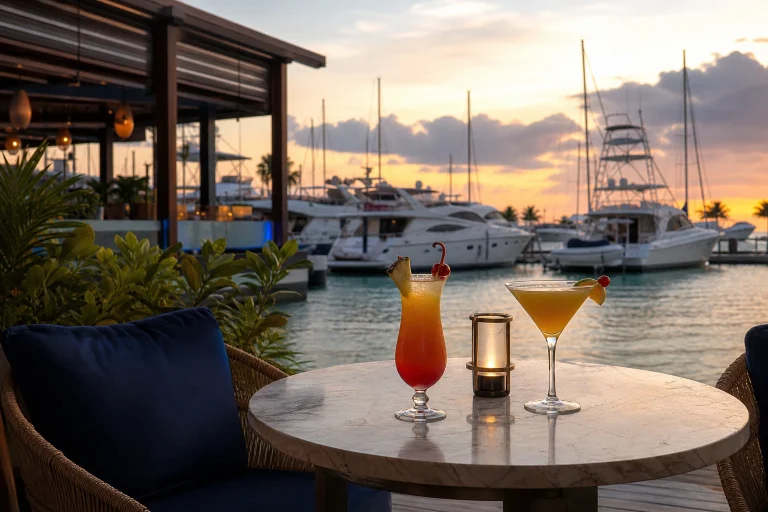 Cocktails overlooking yachts at a Punta Cana marina
