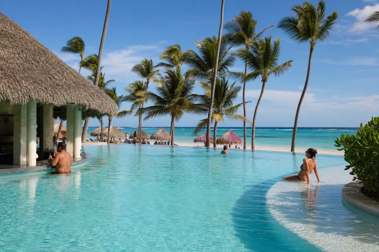 Resort pool and Caribbean beach in Punta Cana
