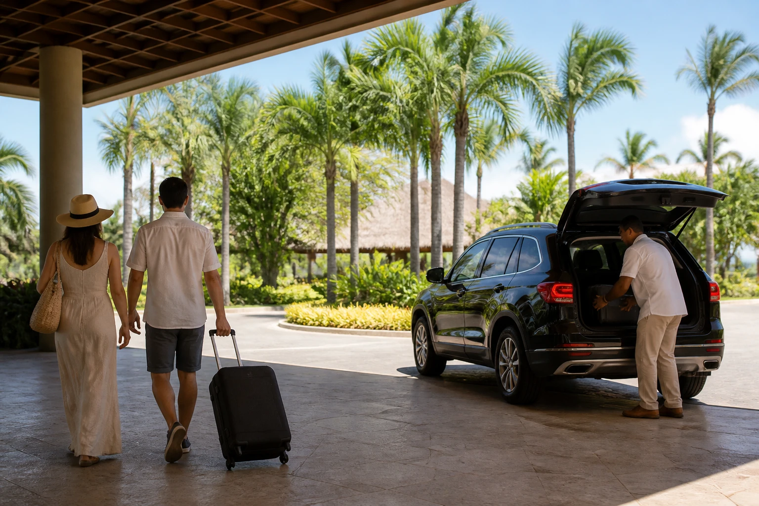 Transportation arriving at a Punta Cana resort entrance