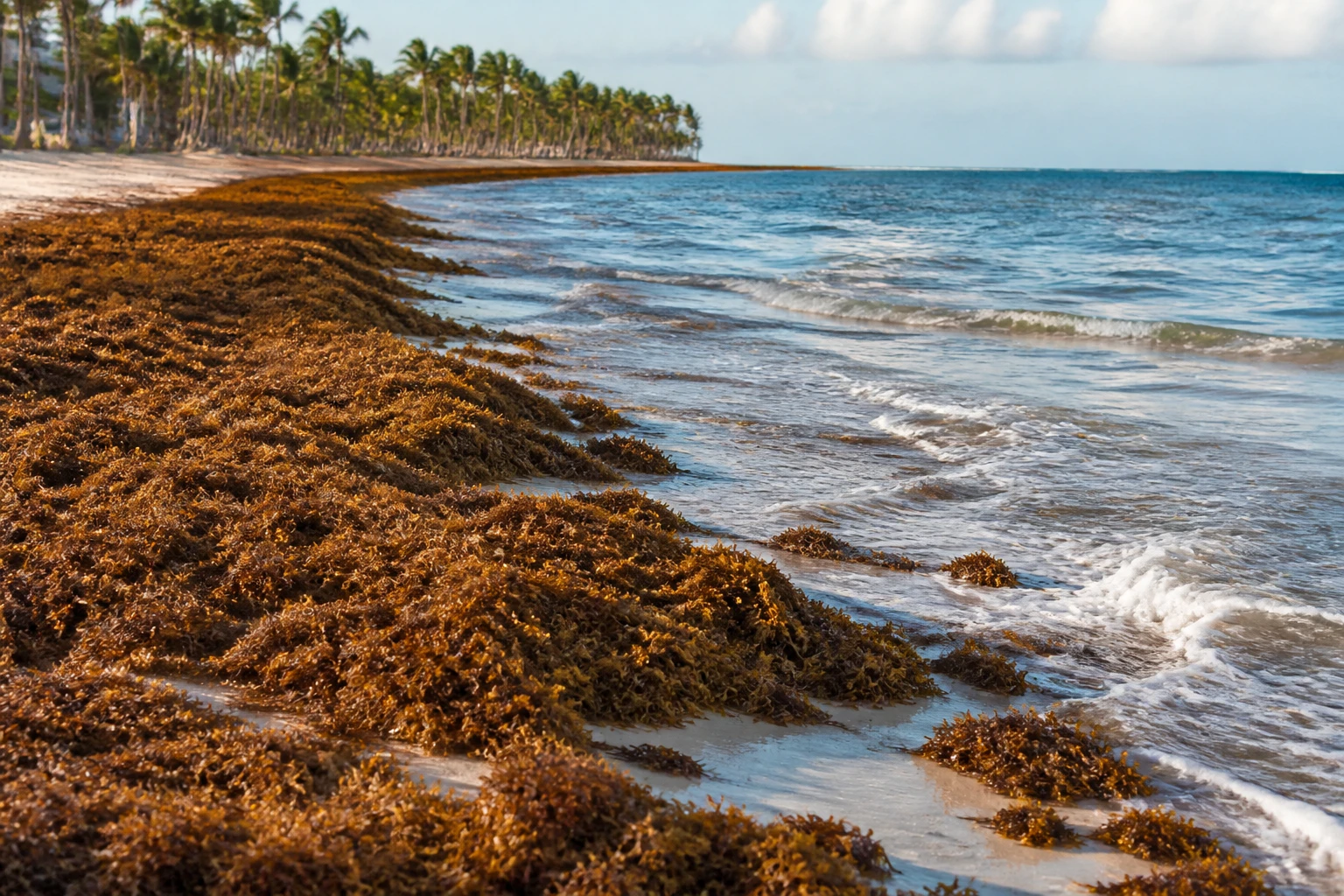 Sargassum seaweed along a Punta Cana shoreline