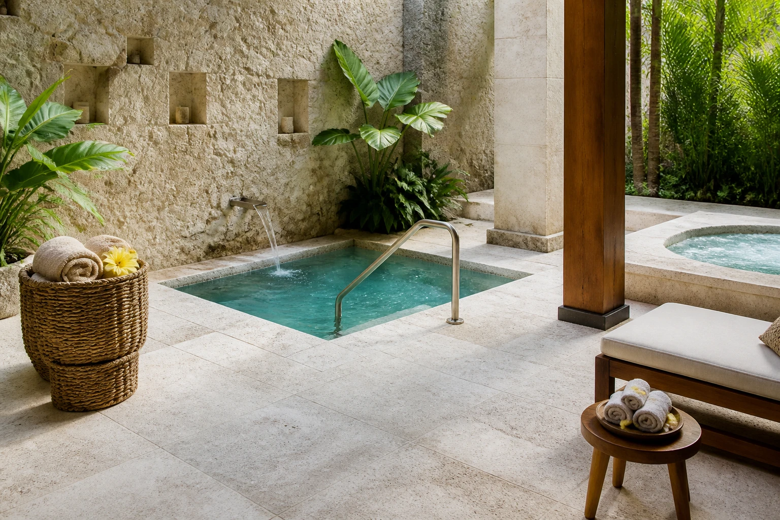 Hydrotherapy pools in a tropical resort spa