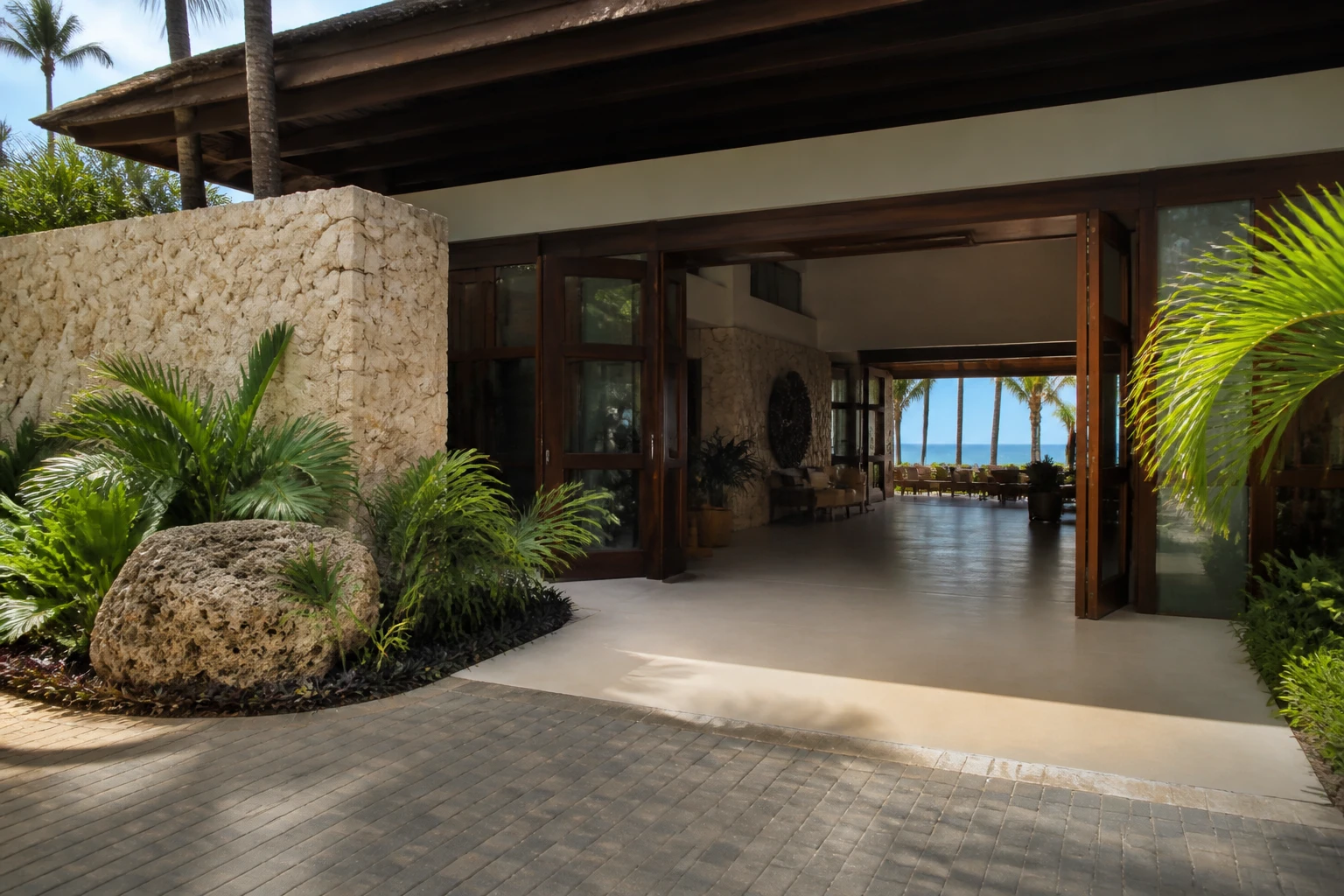 Step-free entrance at a tropical resort property