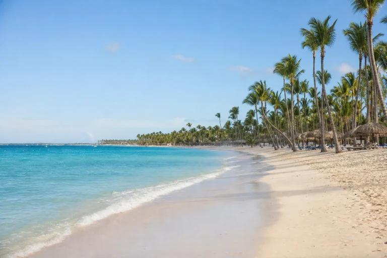 Palm-lined Punta Cana shoreline with turquoise Caribbean water