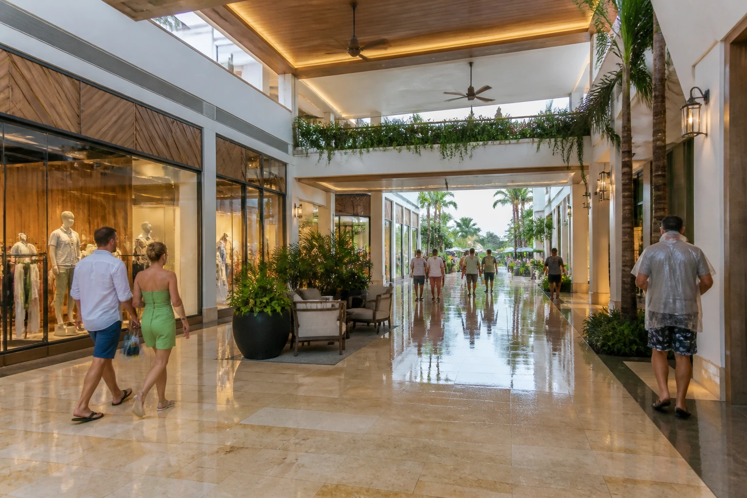 Modern indoor shopping center on a rainy Punta Cana afternoon