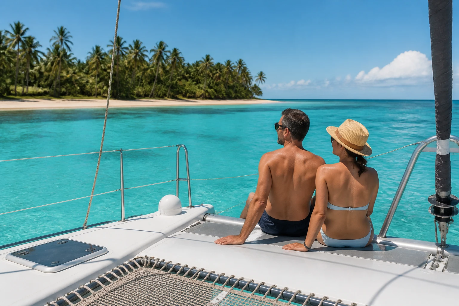 Couple enjoying a catamaran excursion near Punta Cana